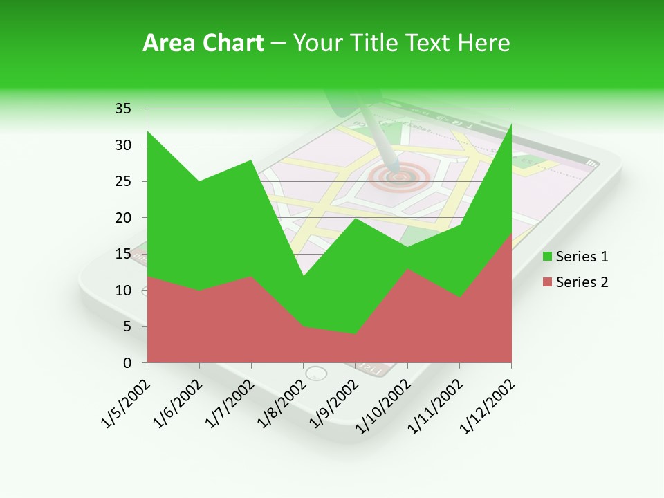 A White Tablet With A Blue Arrow On Top Of It PowerPoint Template