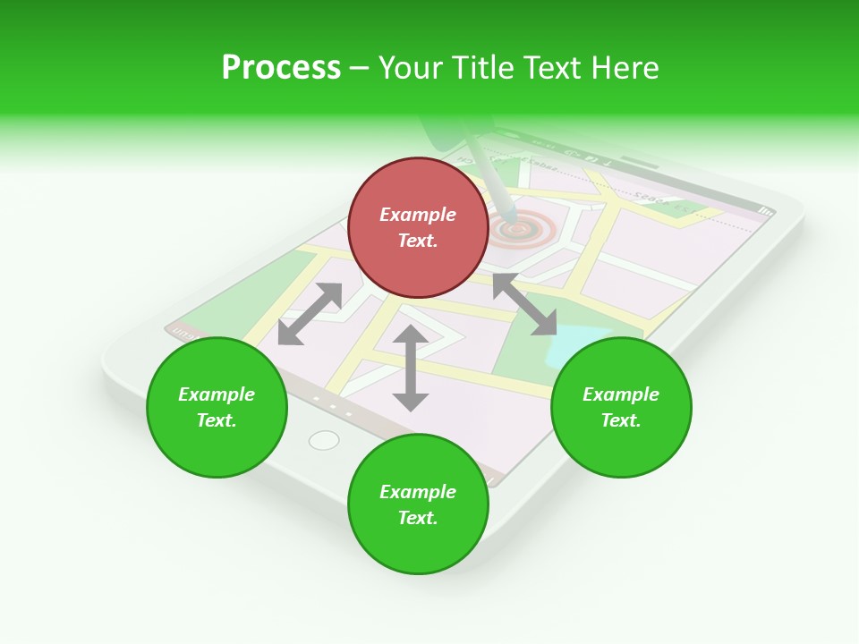 A White Tablet With A Blue Arrow On Top Of It PowerPoint Template