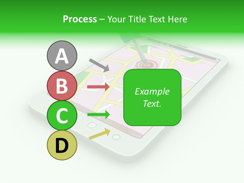 A White Tablet With A Blue Arrow On Top Of It PowerPoint Template