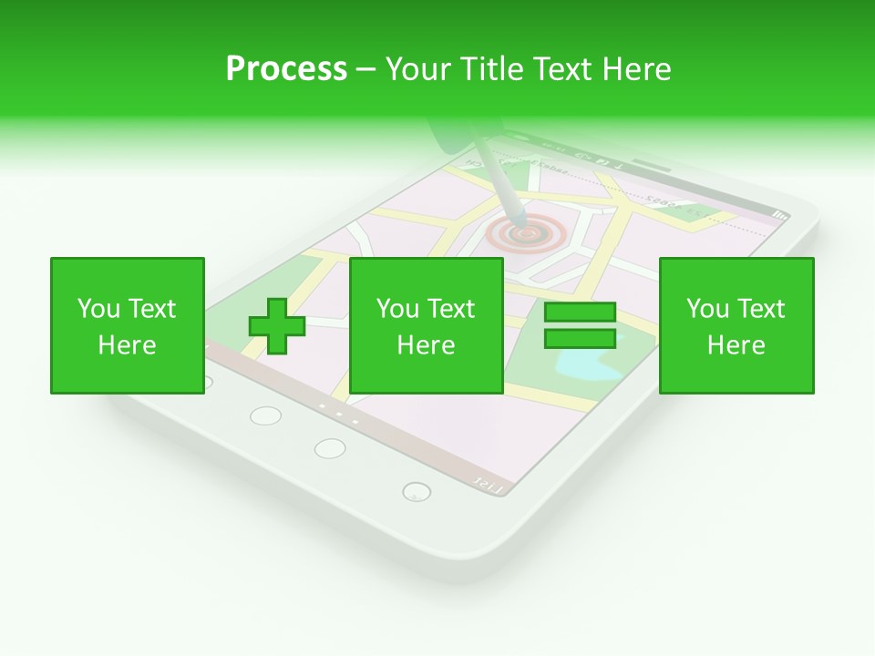 A White Tablet With A Blue Arrow On Top Of It PowerPoint Template