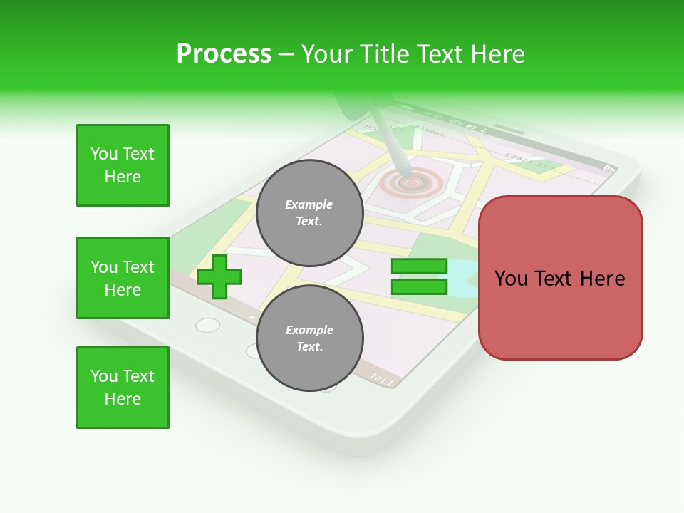 A White Tablet With A Blue Arrow On Top Of It PowerPoint Template