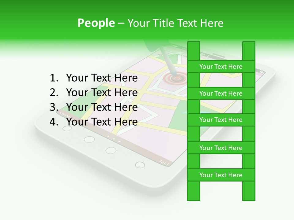 A White Tablet With A Blue Arrow On Top Of It PowerPoint Template