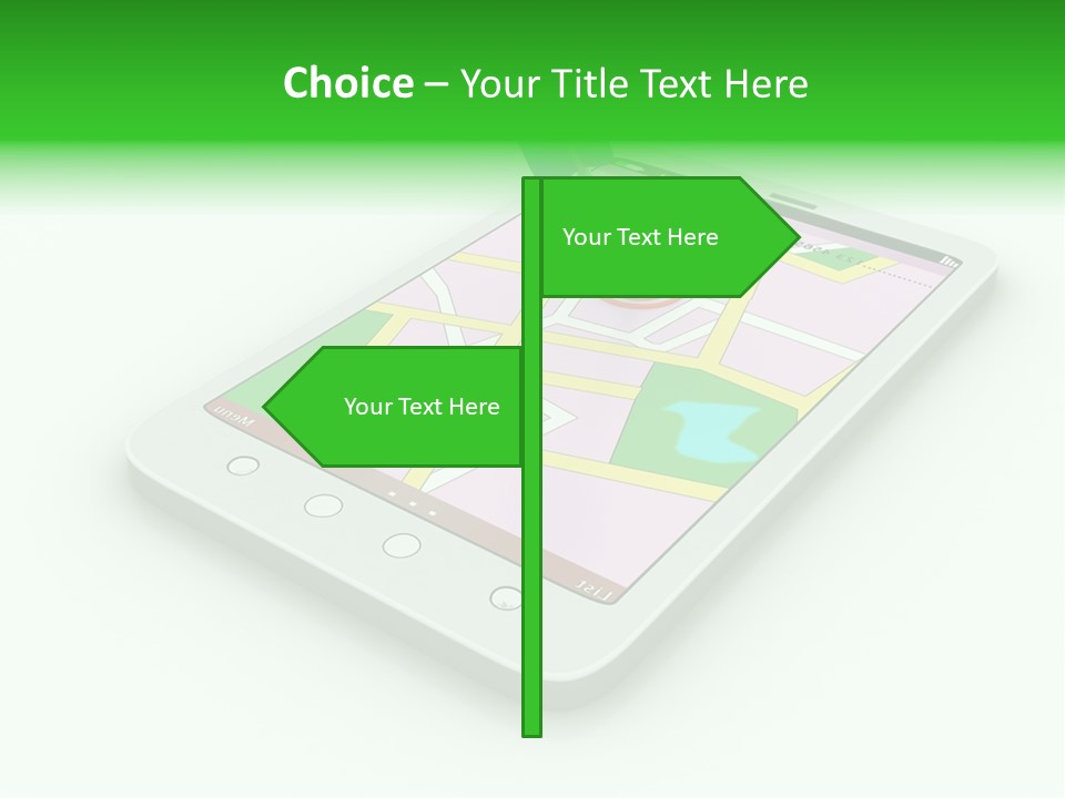 A White Tablet With A Blue Arrow On Top Of It PowerPoint Template