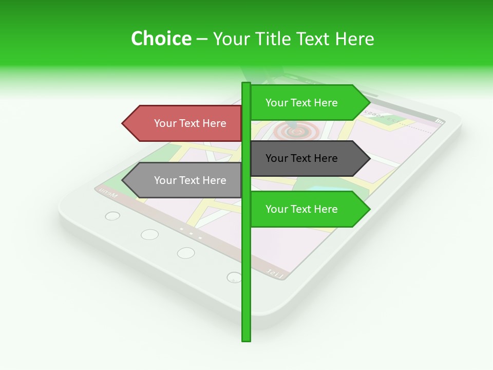 A White Tablet With A Blue Arrow On Top Of It PowerPoint Template