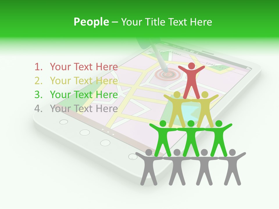 A White Tablet With A Blue Arrow On Top Of It PowerPoint Template