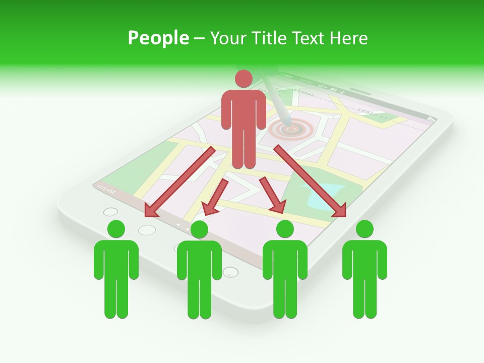 A White Tablet With A Blue Arrow On Top Of It PowerPoint Template