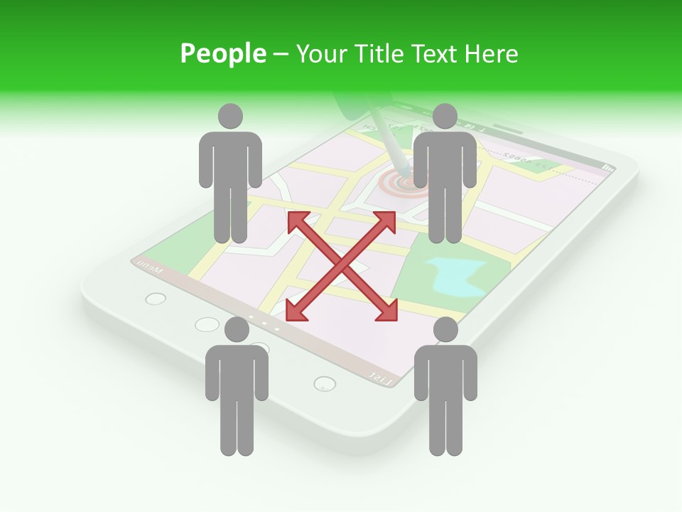 A White Tablet With A Blue Arrow On Top Of It PowerPoint Template