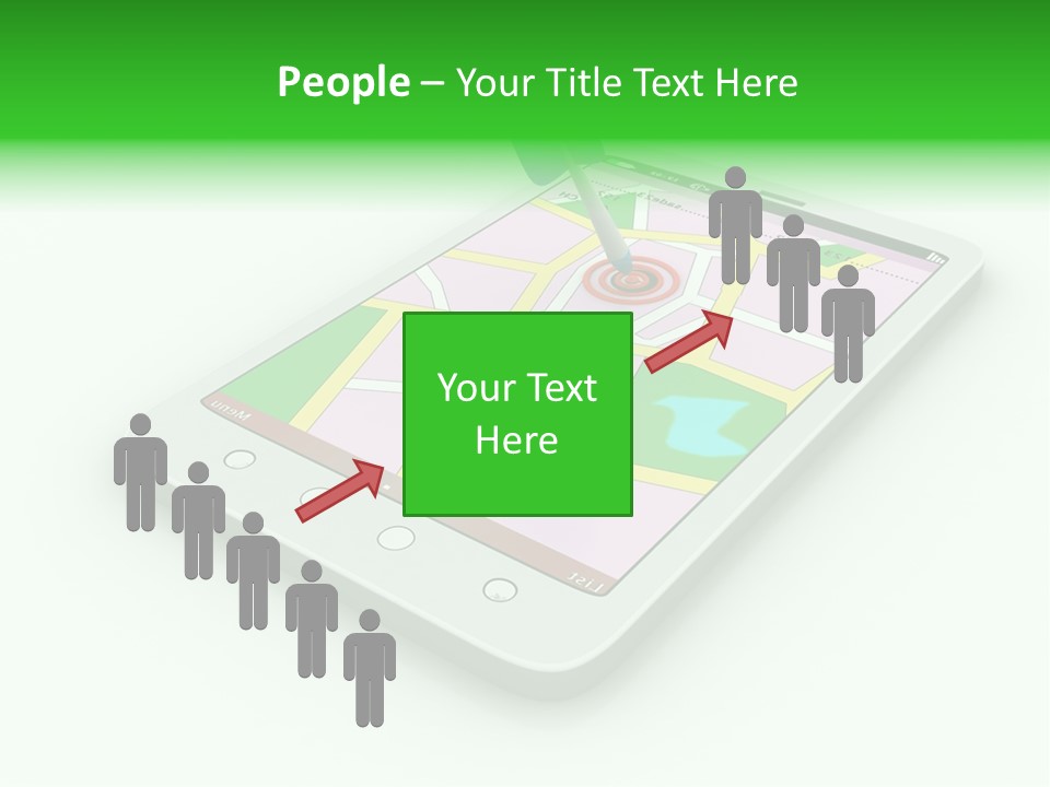 A White Tablet With A Blue Arrow On Top Of It PowerPoint Template