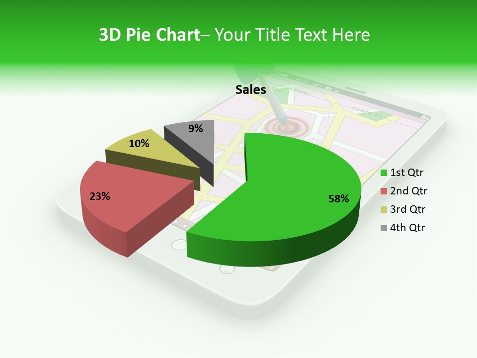 A White Tablet With A Blue Arrow On Top Of It PowerPoint Template