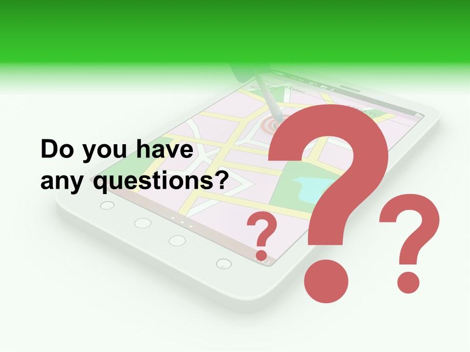 A White Tablet With A Blue Arrow On Top Of It PowerPoint Template