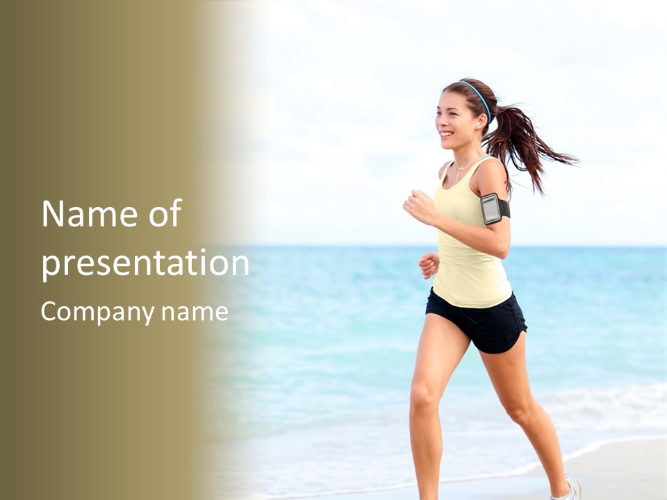A Woman Running On The Beach Powerpoint Template PowerPoint Template