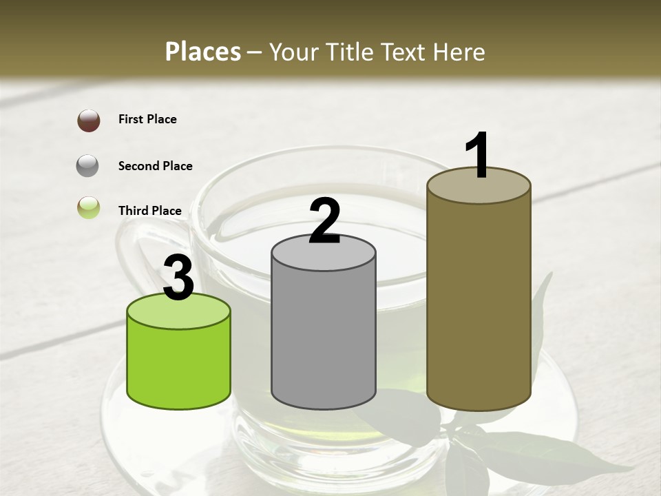 A Cup Of Green Tea With A Leaf On A Saucer PowerPoint Template