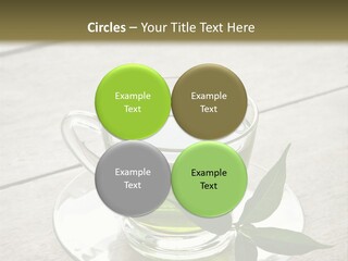 A Cup Of Green Tea With A Leaf On A Saucer PowerPoint Template