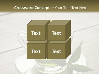 A Cup Of Green Tea With A Leaf On A Saucer PowerPoint Template