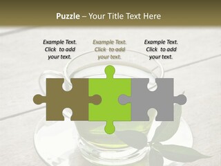 A Cup Of Green Tea With A Leaf On A Saucer PowerPoint Template