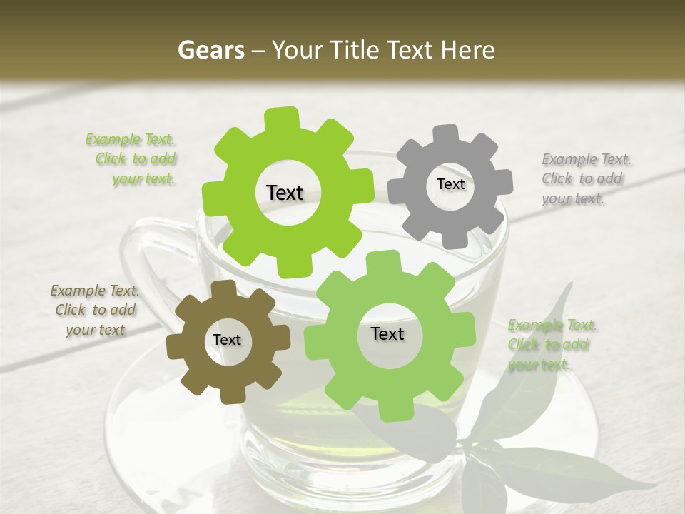 A Cup Of Green Tea With A Leaf On A Saucer PowerPoint Template