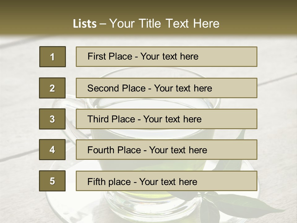 A Cup Of Green Tea With A Leaf On A Saucer PowerPoint Template