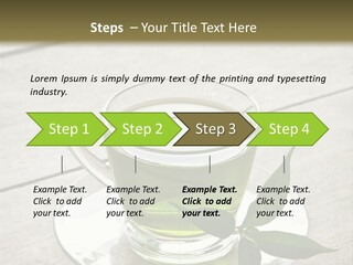 A Cup Of Green Tea With A Leaf On A Saucer PowerPoint Template