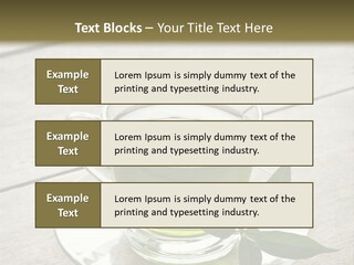 A Cup Of Green Tea With A Leaf On A Saucer PowerPoint Template