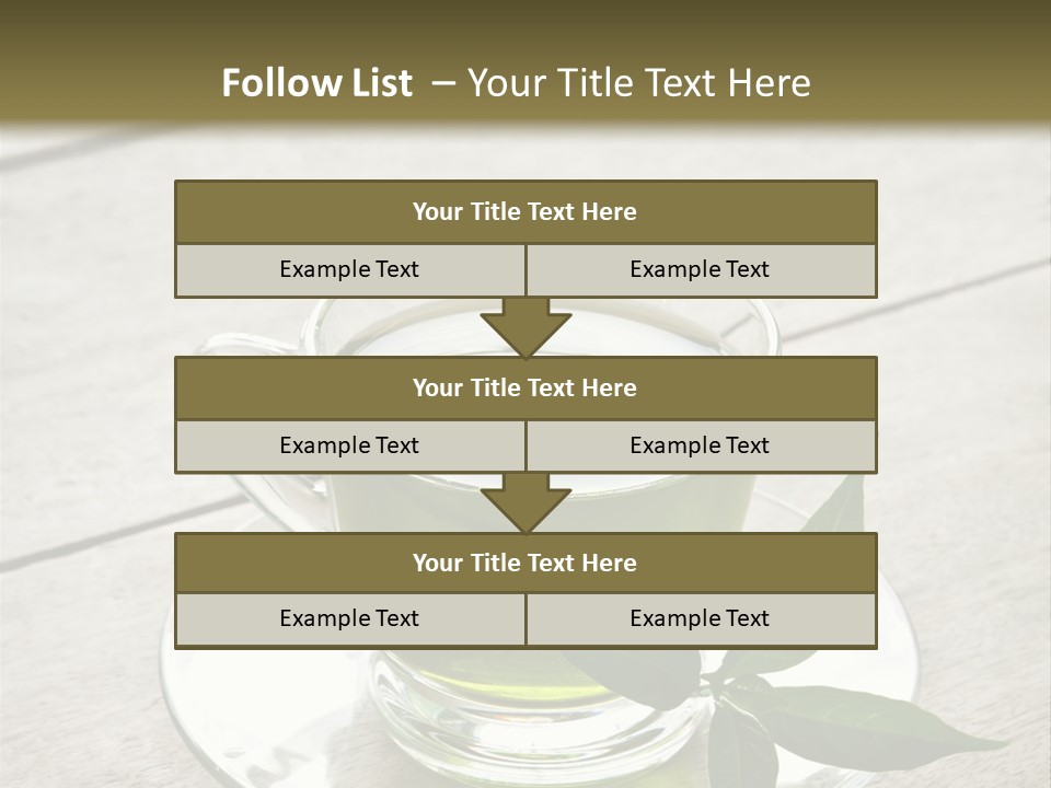 A Cup Of Green Tea With A Leaf On A Saucer PowerPoint Template