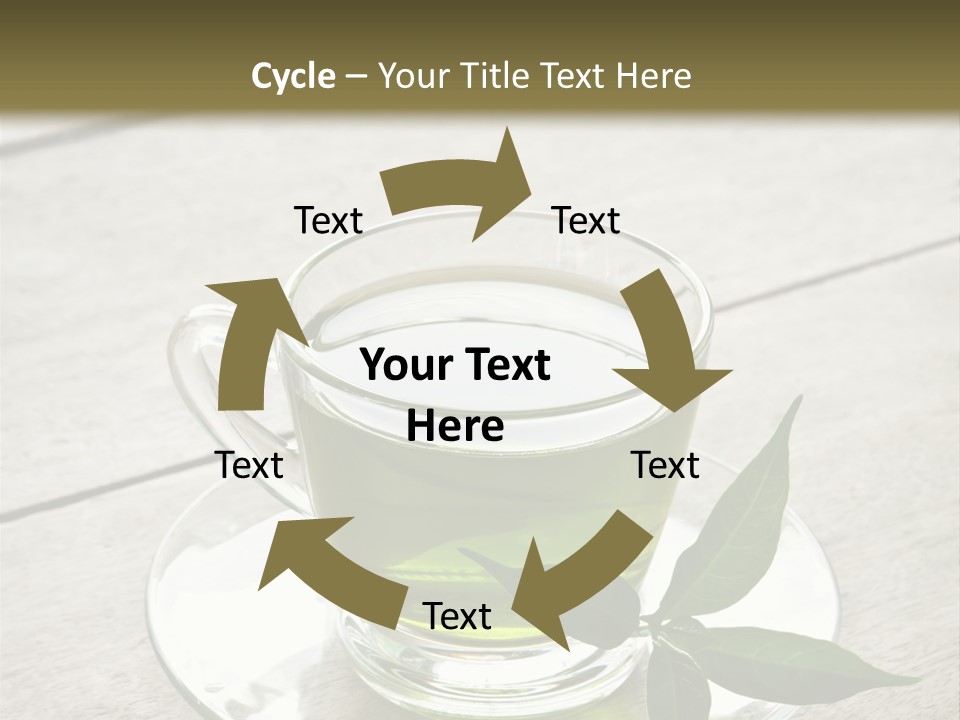 A Cup Of Green Tea With A Leaf On A Saucer PowerPoint Template