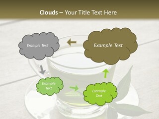 A Cup Of Green Tea With A Leaf On A Saucer PowerPoint Template
