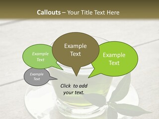 A Cup Of Green Tea With A Leaf On A Saucer PowerPoint Template