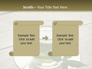 A Cup Of Green Tea With A Leaf On A Saucer PowerPoint Template