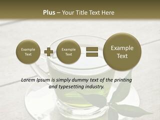 A Cup Of Green Tea With A Leaf On A Saucer PowerPoint Template
