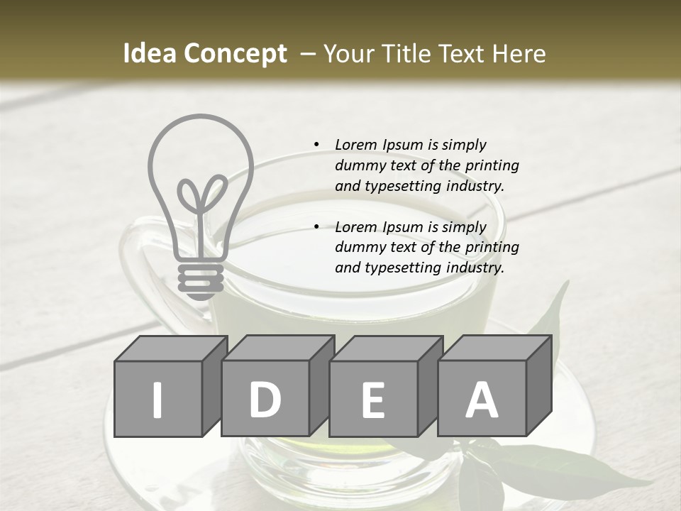 A Cup Of Green Tea With A Leaf On A Saucer PowerPoint Template