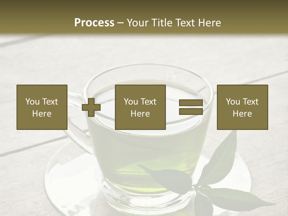 A Cup Of Green Tea With A Leaf On A Saucer PowerPoint Template