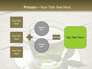 A Cup Of Green Tea With A Leaf On A Saucer PowerPoint Template