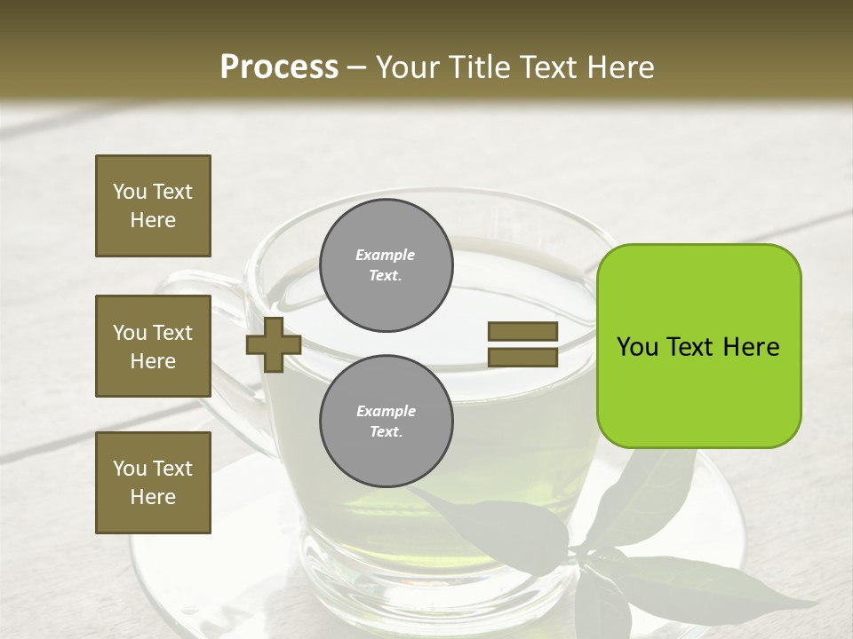 A Cup Of Green Tea With A Leaf On A Saucer PowerPoint Template