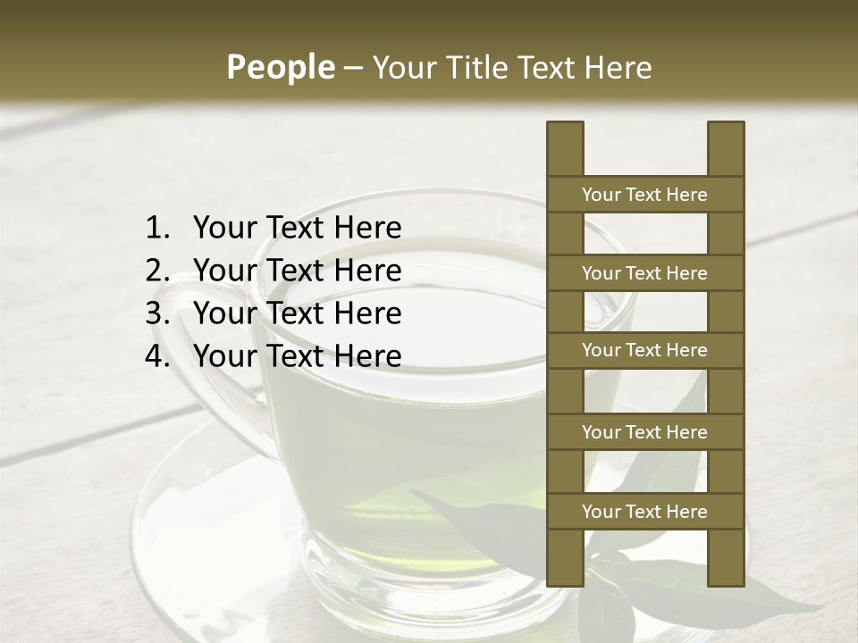 A Cup Of Green Tea With A Leaf On A Saucer PowerPoint Template