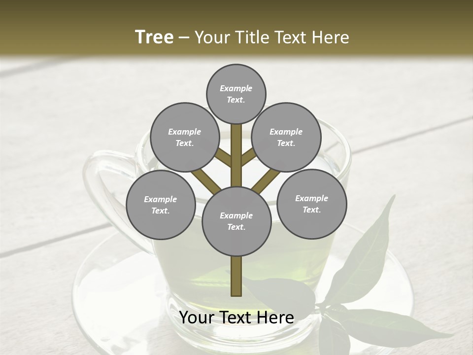 A Cup Of Green Tea With A Leaf On A Saucer PowerPoint Template