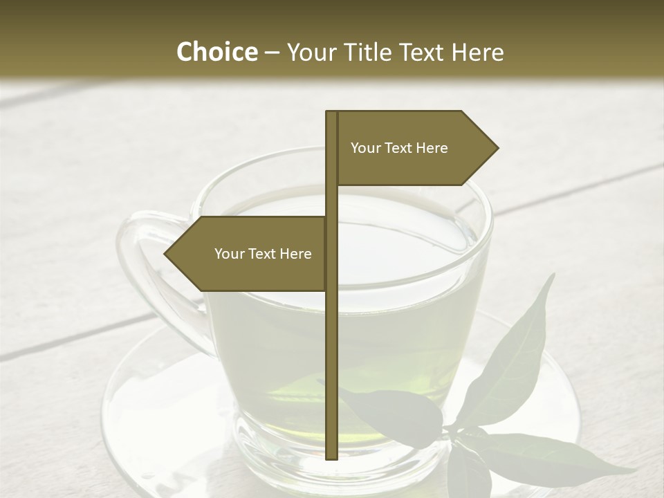 A Cup Of Green Tea With A Leaf On A Saucer PowerPoint Template