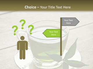 A Cup Of Green Tea With A Leaf On A Saucer PowerPoint Template