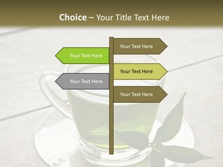 A Cup Of Green Tea With A Leaf On A Saucer PowerPoint Template