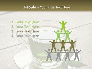 A Cup Of Green Tea With A Leaf On A Saucer PowerPoint Template