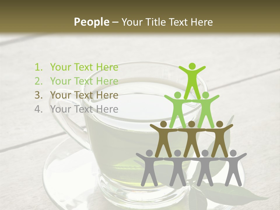 A Cup Of Green Tea With A Leaf On A Saucer PowerPoint Template