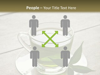 A Cup Of Green Tea With A Leaf On A Saucer PowerPoint Template