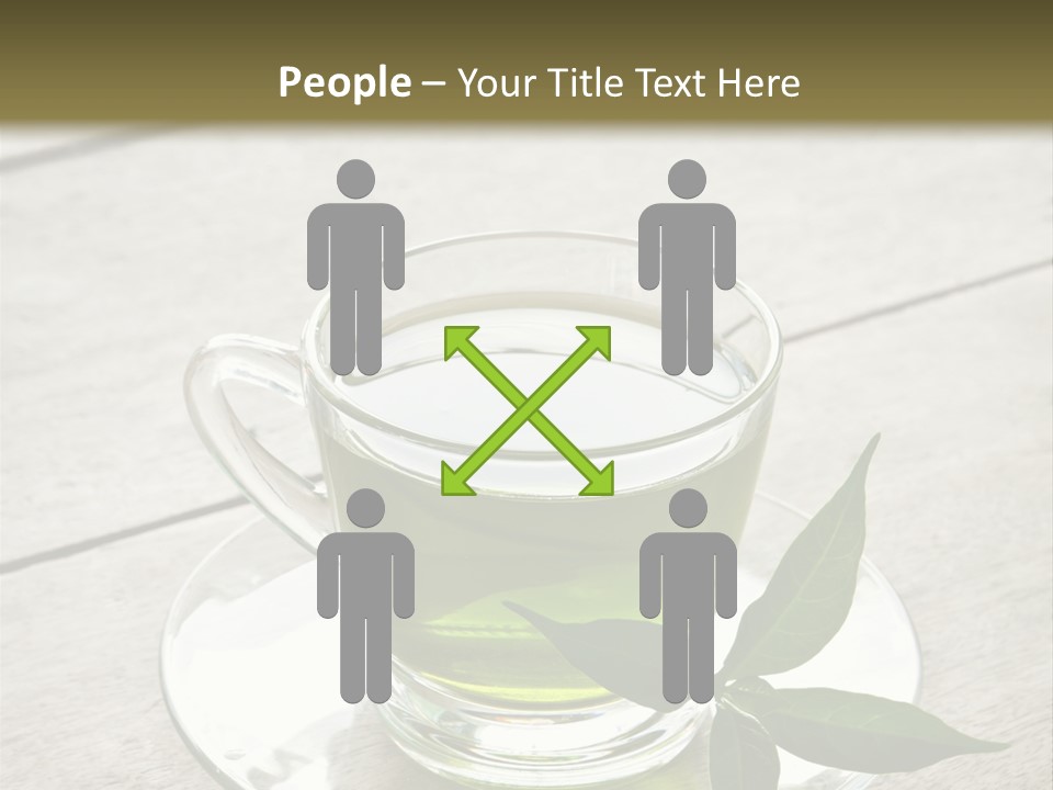 A Cup Of Green Tea With A Leaf On A Saucer PowerPoint Template