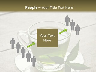 A Cup Of Green Tea With A Leaf On A Saucer PowerPoint Template