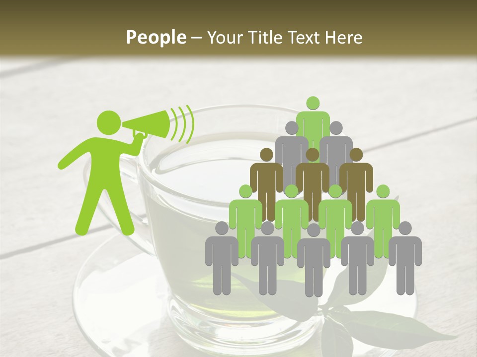 A Cup Of Green Tea With A Leaf On A Saucer PowerPoint Template
