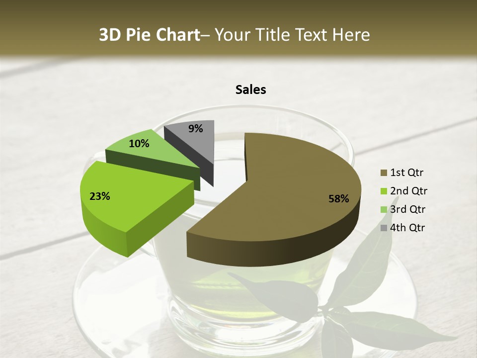 A Cup Of Green Tea With A Leaf On A Saucer PowerPoint Template