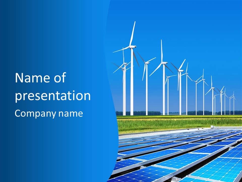 A Solar Power Plant With Windmills In The Background PowerPoint Template