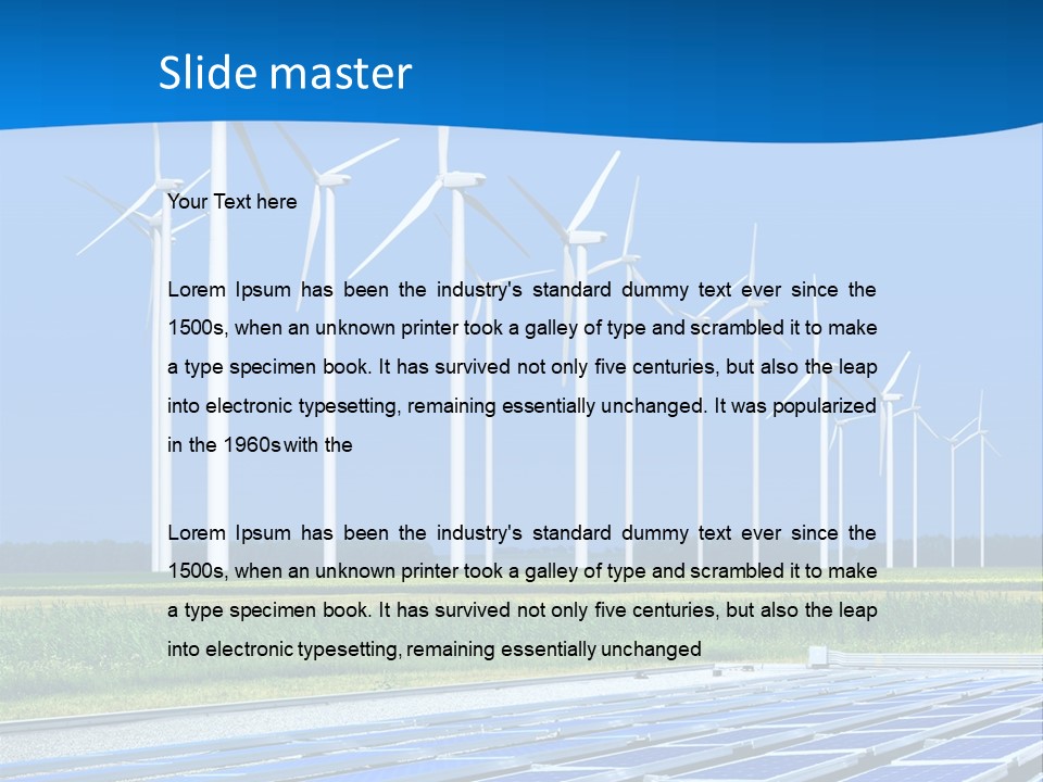 A Solar Power Plant With Windmills In The Background PowerPoint Template