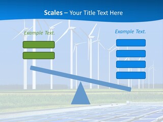 A Solar Power Plant With Windmills In The Background PowerPoint Template