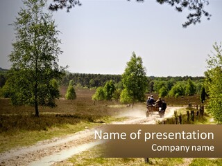 A Horse Drawn Carriage Traveling Down A Dirt Road PowerPoint Template