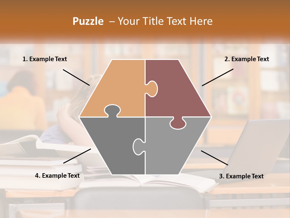 A Woman Sitting At A Desk With A Laptop Computer PowerPoint Template